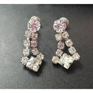 Vintage Screw On Earrings - Clear Stone Dangle - 1" Stylish